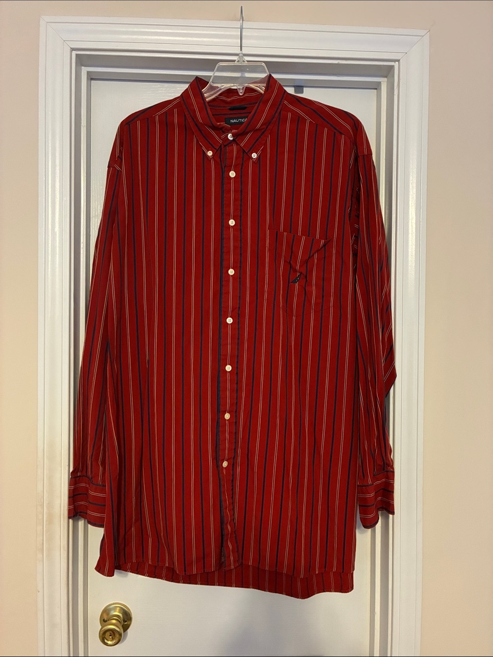 Men’s 2XLT Nautica Red Striped Button-Down with Navy & White Accents